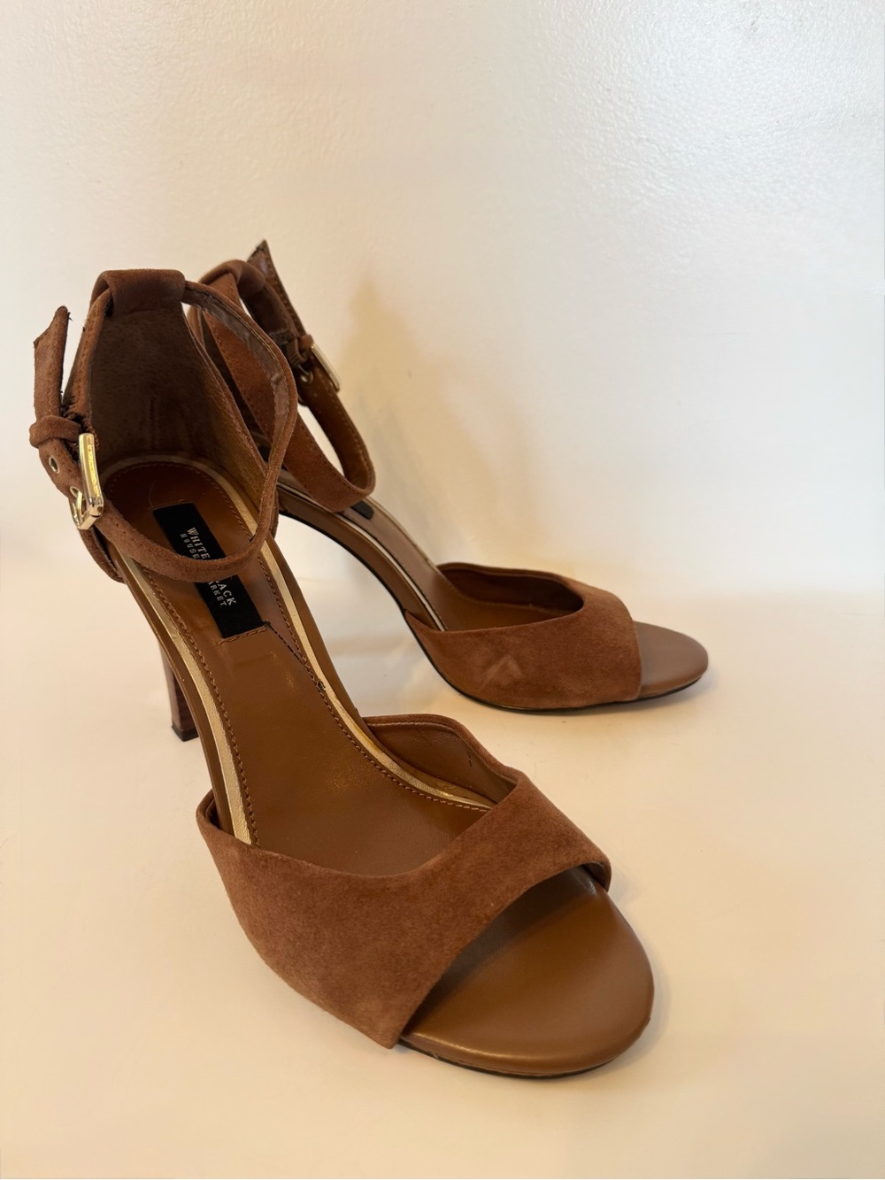 White House Black Market Suede Ankle Strap Peep Toe Heels